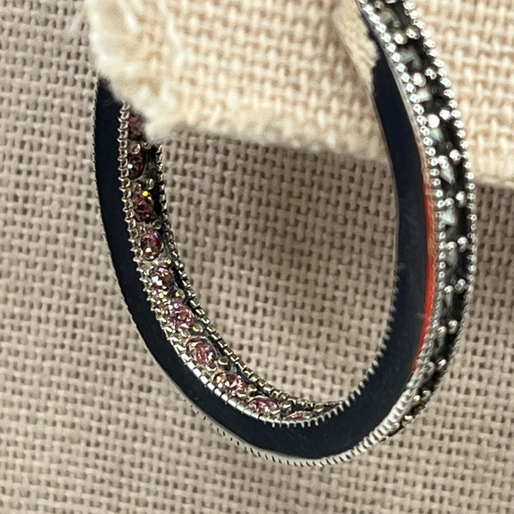 Vintage Suspicion 925 Sterling Silver Marcasite Hoop Earrings with Purple Gems - Picture 13 of 17